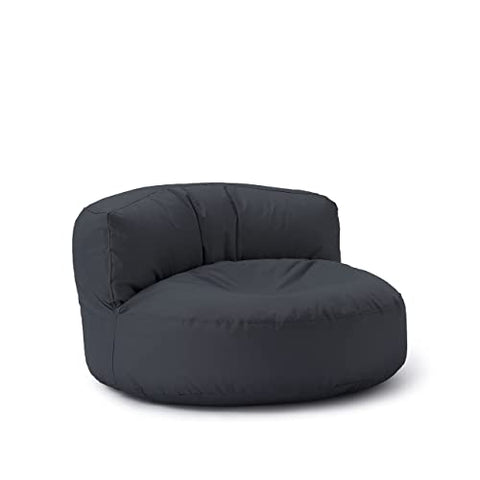Lumaland Sofá Puff Redondo Grande 320l con Respaldo & Relleno Incluido - Sillón Relax Impermeable para Exterior - Mueble Ideal para Salón, Jardin y Terraza - 90 x 50 cm/Gris Acero