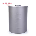 Boundless Voyage Ultraligero Portátil Titanio al Aire Libre 900 ml con Tapa Asa Plegable Acampar Agua Arroz Comida Taza Taza Taza