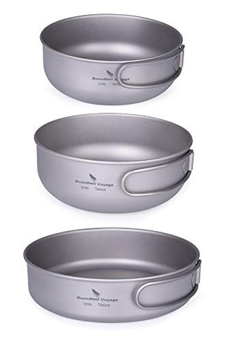 Boundless Voyage Ultraligero para Exteriores Juego de tazón de Titanio 3PCS Juego de Utensilios de Cocina Picnic Titanium Pan