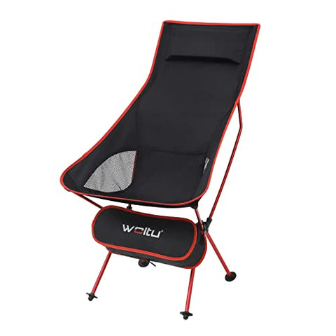 WOLTU Silla de Camping Silla Plegable Ultraligera y Portátil con Bolsa de Transporte, Silla para Acampar Fácil Transporte, para Playa,Pesca y Acampada Soporta hasta 140 KG Rojo + Negro CPS8133rt
