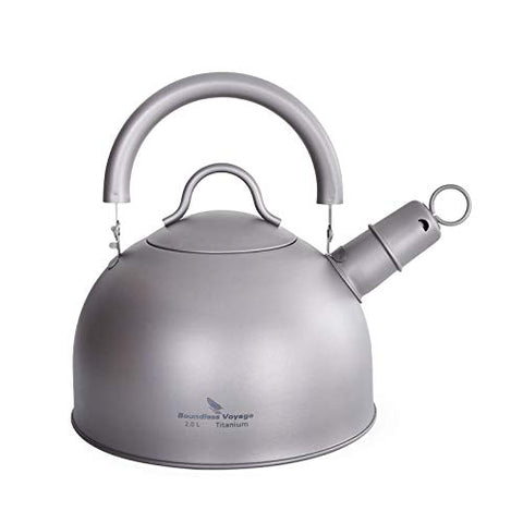 Boundless Voyage Tetera ultraligera de gran capacidad con zumbador de advertencia de 2 l de titanio para agua hirviendo, café, té Ti1584A