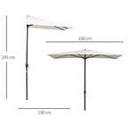 Outsunny Sombrilla Semicircular 230x130x245 cm Parasol para Pared de Jardín con Manivela y Mástil de Metal de Ø38 mm Terraza Balcón Crema