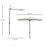 Outsunny Sombrilla Semicircular 230x130x245 cm Parasol para Pared de Jardín con Manivela y Mástil de Metal de Ø38 mm Terraza Balcón Crema