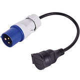 Electraline 900039 Adaptador Industrial con 1 Toma Schuko + Enchufe CEE (por Caravana, Obra de construcción, Barco, Autocaravana, Camping) -Área Exterior IP44