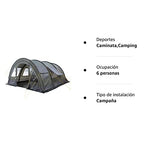 CampFeuer Tienda de Campaña Familiar Relax6 I 6 Personas I Columna de Agua de 5.000 mm I Tipo Túnel con Dormitorio Separado I Mosquiteros (Verde Oliva-Gris)