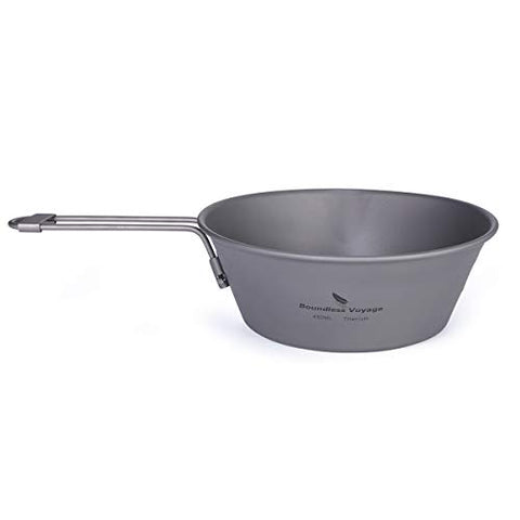 Boundless Voyage Tazón de titanio de 450 ml con mango plegable al aire libre, camping, picnic, vajilla portátil de arroces, cuenco para exteriores Ti15156B