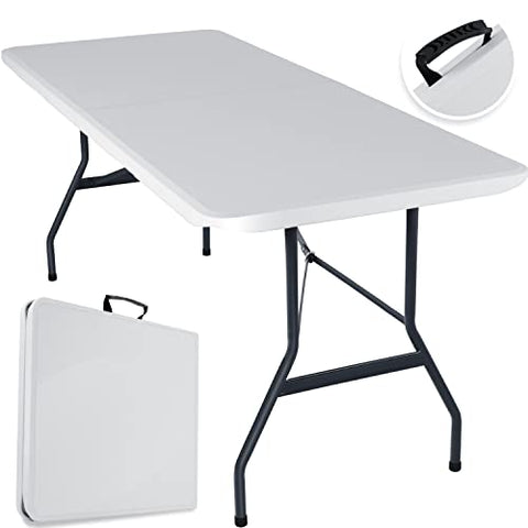 Kesser® Mesa Plegable de plástico 183 x 76 cm Mesa de Camping Mesa de Fiesta Mesa Plegable Mesa de jardín para jardín, terraza y balcón Plegable 6 Personas Incluye asa, Blanco