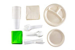Dakimasu Platos y Cubiertos Desechables - 130 Piezas - Juego Completo para Fiestas y Picnic con Platos, Cucharas, Tenedores, Cuchillos, Tazas, Servilletas, Manteles - Compostable y Eco Friendly