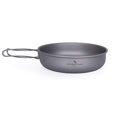 Boundless Voyage Plato de titanio con mango plegable ultraligero para camping, picnic, sartén de titanio Ti15144B