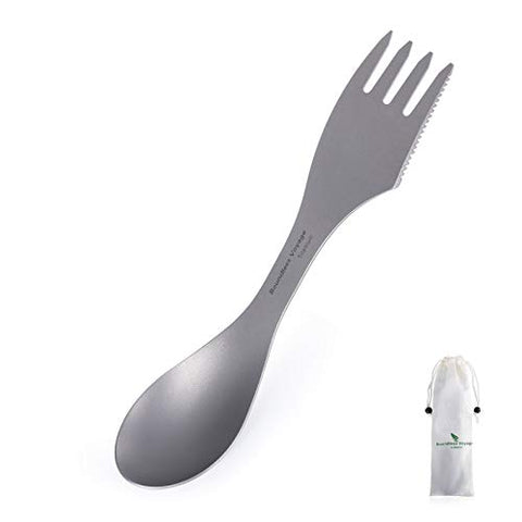 Boundless Voyage Titanio 3 en 1 Cuchara Tenedor Cuchillo Spork Cubiertos Cubiertos Cubiertos 1.2 mm Espesar Utensilios de Titanio Profesionales