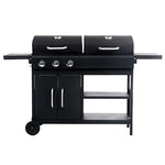 vidaXL Barbacoa Combinada de Gas y Carbón BBQ Parrilla Cocina Portátil con Fuego y Hornilla Grill con 3 Fogones con Mesitas de Acero Color Negro