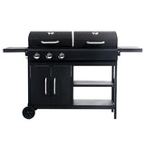 vidaXL Barbacoa Combinada de Gas y Carbón BBQ Parrilla Cocina Portátil con Fuego y Hornilla Grill con 3 Fogones con Mesitas de Acero Color Negro