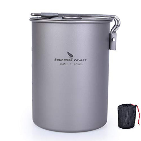 Boundless Voyage Ultraligero Portátil Titanio al Aire Libre 900 ml con Tapa Asa Plegable Acampar Agua Arroz Comida Taza Taza Taza