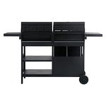 vidaXL Barbacoa Combinada de Gas y Carbón BBQ Parrilla Cocina Portátil con Fuego y Hornilla Grill con 3 Fogones con Mesitas de Acero Color Negro