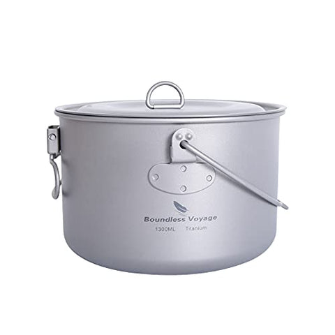 Boundless Voyage Pote de Titanio al Aire Libre de 1300ml con Tapa Tapa de asa Plegable Acampar Senderismo Picnic Ultraligero Botella de Agua portátil Taza Spork (1300ml)