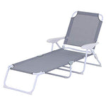 Outsunny Tumbona Reclinable y Plegable de Jardín con Respaldo Ajustable en 4 Posiciones Marco de Metal Textilene Transpirable 160x66x80 cm Gris