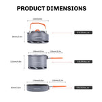 Fire-Maple Kit de Utensilios de Cocina Compactos para Camping con Diseño Anidado Incluye Una Olla, Un Hervidor y Una Sartén Antiadherente, Ideal Para Pescar, Hacer Picnics y Acampar