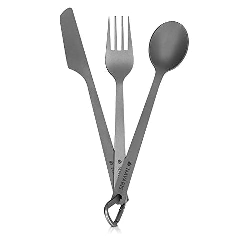Batería de cocina senderismo, Ollas + cuchara/tenedor, Vajilla camping  titanio