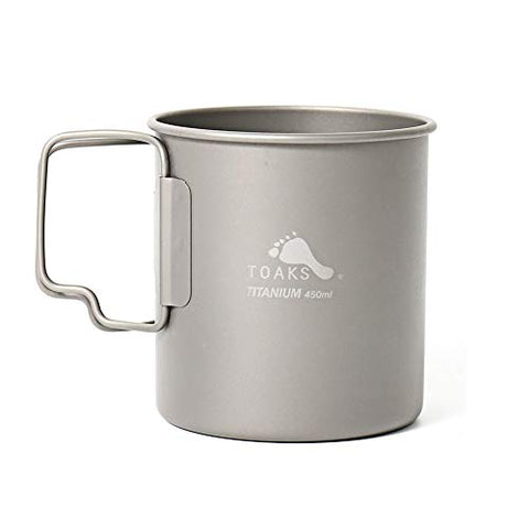 Toaks - Taza de camping de titanio puro, tamaño grande, se puede utilizar como cazuela (375 ml, 450 ml, 550 ml, 650 ml, 750 ml, 1100 ml), 450ml(without lid)