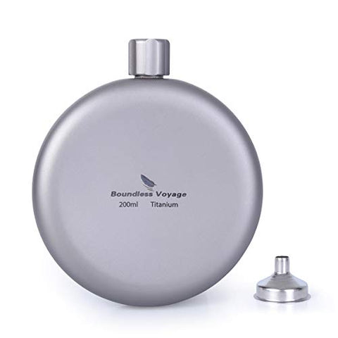 Boundless Voyage Pure Titanium Ultralight Hip Flask Botella de Vino Redonda portátil con Funne Whisky Alcohol Drinkware Accesorios 200ml