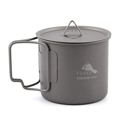 TOAKS Taza/Olla Portátil Ultraligera de Titanio para Acampar (375ml con Tapa[CUP-375-C])