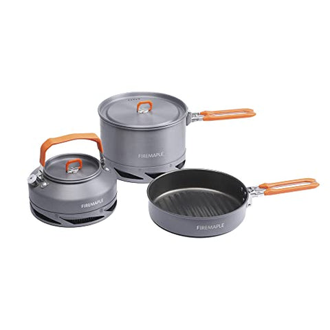 Fire-Maple Kit de Utensilios de Cocina Compactos para Camping con Diseño Anidado Incluye Una Olla, Un Hervidor y Una Sartén Antiadherente, Ideal Para Pescar, Hacer Picnics y Acampar