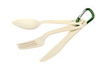 OZtrail Set de Cubiertos de Bambu. Biodegradables. Tenedor, Cuchara y Cuchillo Picnic y Acampada. Viene con mosquetón. 17cm de Largo. OCP-BAMCS-D