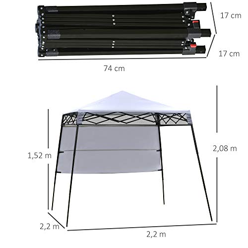 Outsunny Carpa Plegable 2,2x2,2x2m con Lateral Altura Ajustable Protección  UV 50+ de Acero y Tela Oxford con Bolsa de Transporte Blanco