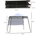Outsunny Carpa Plegable 2,2x2,2x2m con Lateral Altura Ajustable Protección UV 50+ de Acero y Tela Oxford con Bolsa de Transporte Blanco
