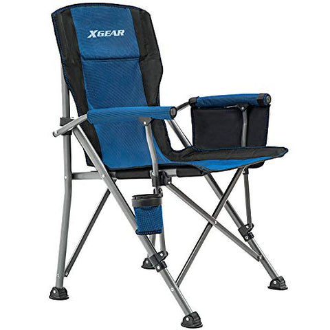 XGEAR Silla Plegable de Camping portátil con Brazo Duro con Soporte para Tazas y Bolsa de Almacenamiento para Exteriores, Pesca, Festival, Picnic (Azul)