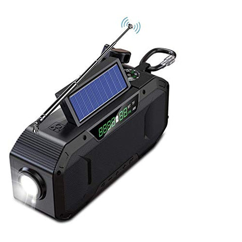 Radio Solar, Am/FM 5000mAh Radio de Emergencia a Prueba de Agua con Manivela con Brújula, Lámpara Lectura y Bluetooth Altavoz, Negro (Color : Black)