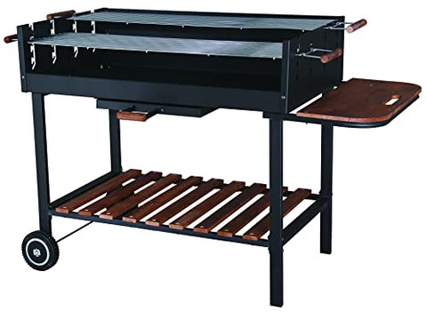 Tarrington House Carro de carbón XL para barbacoa Bratislava Deluxe, Barbacoa de carbón, madera de pino con certificación FSC, con ruedas, altura regulable, negro