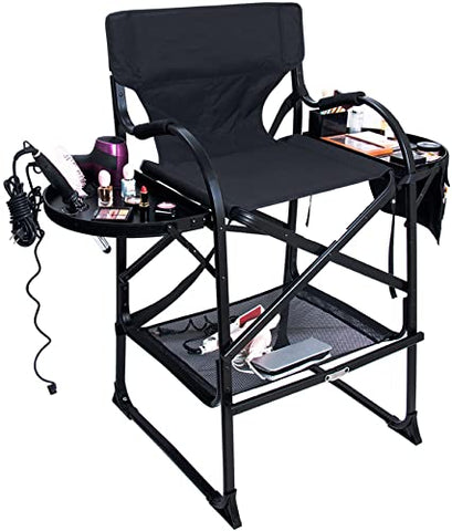 FGHDFH Silla De Director Ligera De Camping, Exterior Sillas De Maquillaje Plegables De Aluminio con Mesa Lateral Y Bolsillos Laterales, Directors Chair con Bolsa De Transporte Soporta 660 Lbs