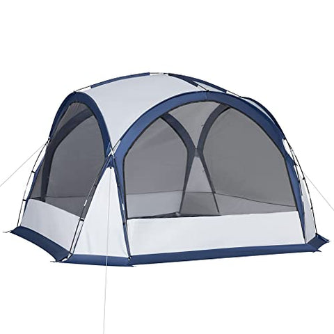 Outsunny Tienda de Campaña para 6-8 Personas con 4 Mosquiteros 2 Paneles de Tela Oxford y Bolsa de Transporte para Camping Senderismo Viajes 350x350x230 cm Blanco y Azul