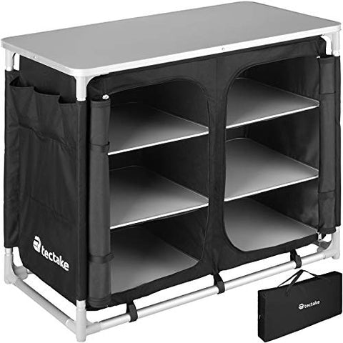 TecTake 800747 Cocina de Camping, Aluminio, Plegable para Exteriores, Patas Ajustables, Compartimentos, Negro, Incl. Bolsa de Transporte - Varios Modelos (Tipo 5 | No. 403348)