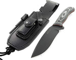JEO-TEC Nº9 Cuchillo Supervivencia Caza Monte bushcraft Camping Outdoor Campo - Funda de Piel con pedernal y Piedra afilar incluidos - Acero MOVA-58 - Fabricado en España