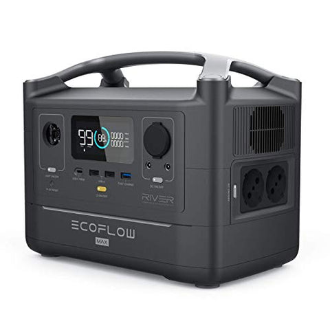 Estación de energía portátil ECOFLOW EF RIVER Max, batería de repuesto de litio de 576Wh, con 3600W (1200W de pico), tomas de corriente CA y linterna LED, generador solar