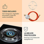Klarstein Camping Gas, Cocina de Gas Butano Portátil, Cocina Campin para Interior y Exterior, Hornillo con Tubo para Viajes y Acampadas, Sin Batería, Acero Inoxidable, 2 Quemadores, con reductor