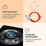 Klarstein Camping Gas, Cocina de Gas Butano Portátil, Cocina Campin para Interior y Exterior, Hornillo con Tubo para Viajes y Acampadas, Sin Batería, Acero Inoxidable, 2 Quemadores, con reductor