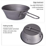 Boundless Voyage Tazón de titanio de 450 ml con mango plegable al aire libre, camping, picnic, vajilla portátil de arroces, cuenco para exteriores Ti15156B