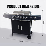 CCLIFE Barbacoa Gas 6+1 Quemadores BBQ Parrilla Barbacoa Gas con Bandeja de Goteo Aceite y Mesas laterales y Tapa y Ruedas, para Jardin, Terraza, Camping