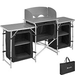 tectake 800747 Cocina de Camping, Aluminio, Plegable para Exteriores, Patas Ajustables, Compartimentos, Negro, Incl. Bolsa de Transporte - Varios Modelos (Tipo 1 | No. 403344)