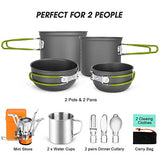 Odoland 16 Piezas Juego de Utensilios de Cocina para Camping Incl. 2 x Ollas Camping, 2 x Sartén de Aluminio, Estufa de Camping y 2X Taza de Acero Inoxidable - Kit de Camping