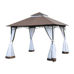 Outsunny Carpa Jardín o Terraza Color Café de 3x3m Cenador con Mosquitera Pabellón Gazebo con Techo con Ventilación