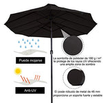 Outsunny Sombrilla Doble Parasol Grande 4.6x2.7m Sombrilla Jardín Patio con Manivela Manual Resistente al Agua y Protección Solar UV para Terraza Playa Piscina Negro