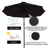 Outsunny Sombrilla Doble Parasol Grande 4.6x2.7m Sombrilla Jardín Patio con Manivela Manual Resistente al Agua y Protección Solar UV para Terraza Playa Piscina Negro
