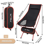WOLTU Silla de Camping Silla Plegable Ultraligera y Portátil con Bolsa de Transporte, Silla para Acampar Fácil Transporte, para Playa,Pesca y Acampada Soporta hasta 140 KG Rojo + Negro CPS8133rt