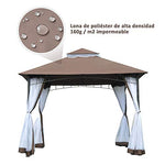 Outsunny Carpa Jardín o Terraza Color Café de 3x3m Cenador con Mosquitera Pabellón Gazebo con Techo con Ventilación