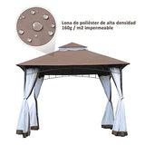 Outsunny Carpa Jardín o Terraza Color Café de 3x3m Cenador con Mosquitera Pabellón Gazebo con Techo con Ventilación