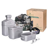 iBasingo Juego De Tazas De Cantina Militar De Matraz De Titanio Botella De Agua Tipo RiñóN De 1100 Ml Juego De Hervidor De Agua Para Exteriores Utensilios De Cocina Para Acampar Con Bolsa De Camuflaje